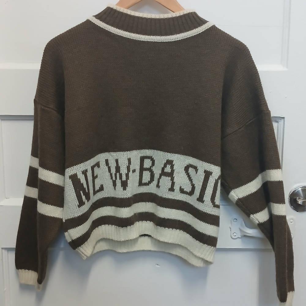 Brown and Cream Vintage Women's Sweater